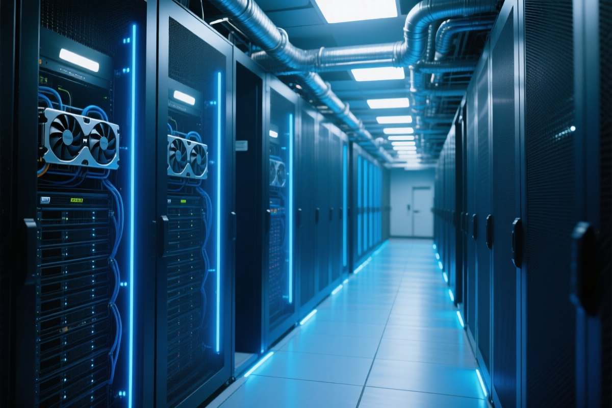Data centre interior with GPU racks